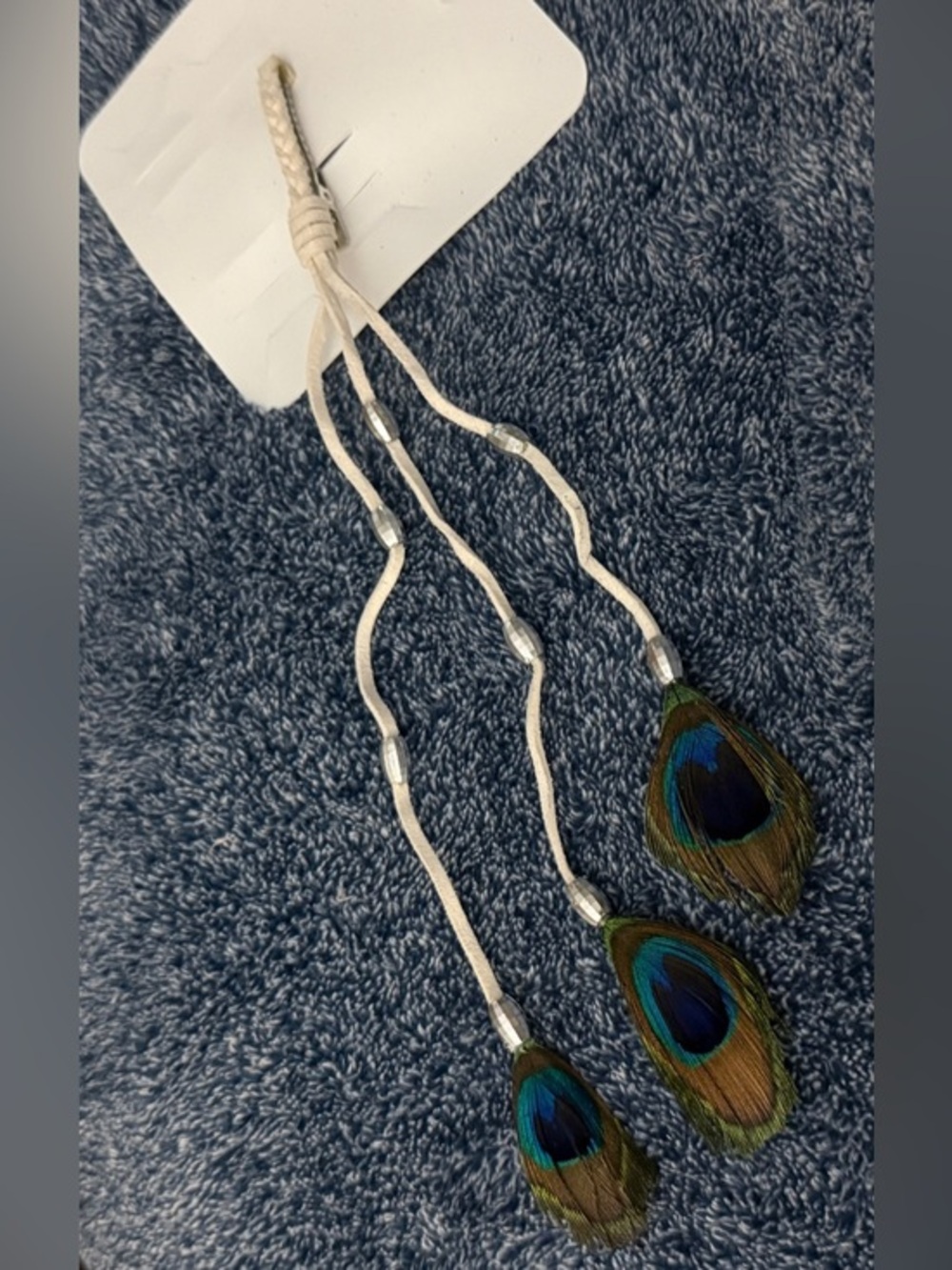 Boho Peacock Feather Dangle Hair Extension in Cream NWT
